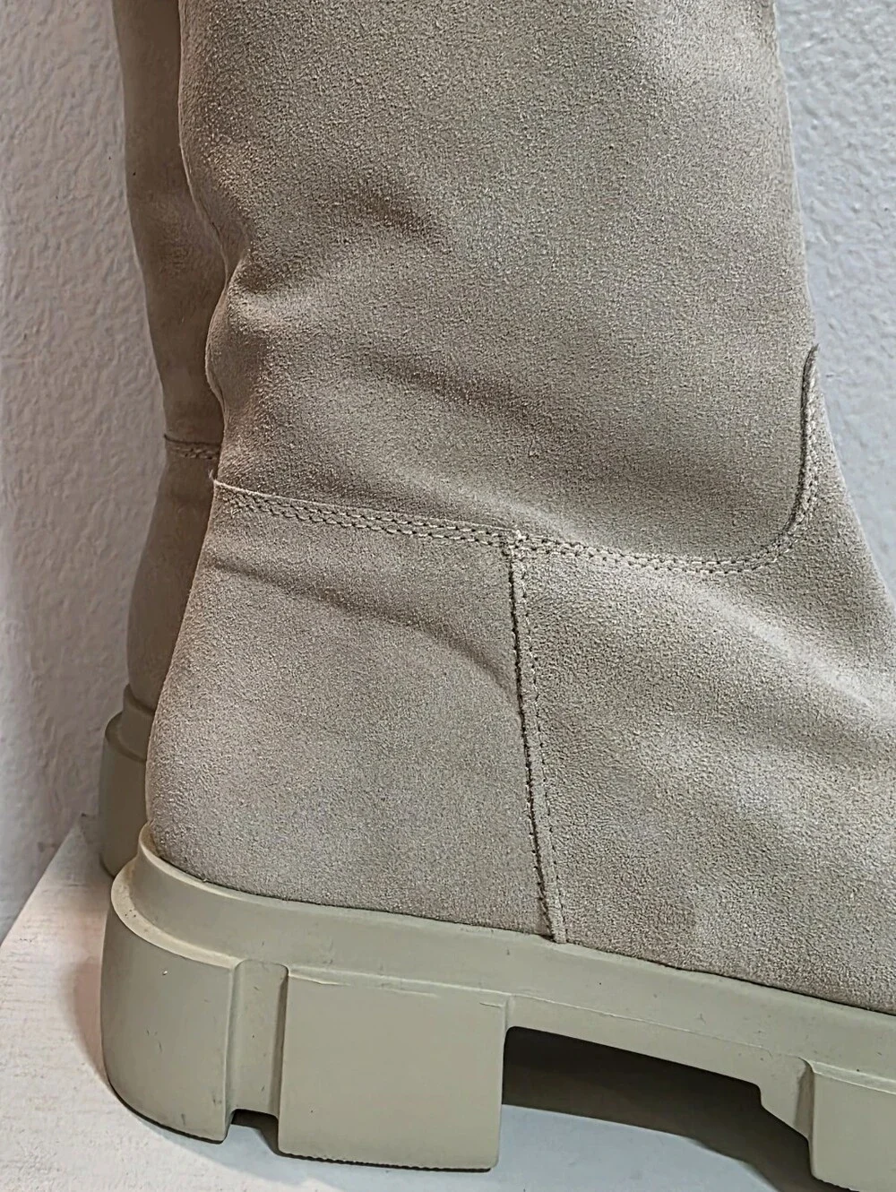 Womens Suede Cream Knee-High Boot